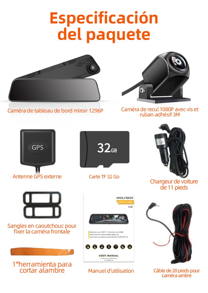 WOLFBOX Mirror Dash Camera 1080P MINI USB Front and Rear View Dash Cam