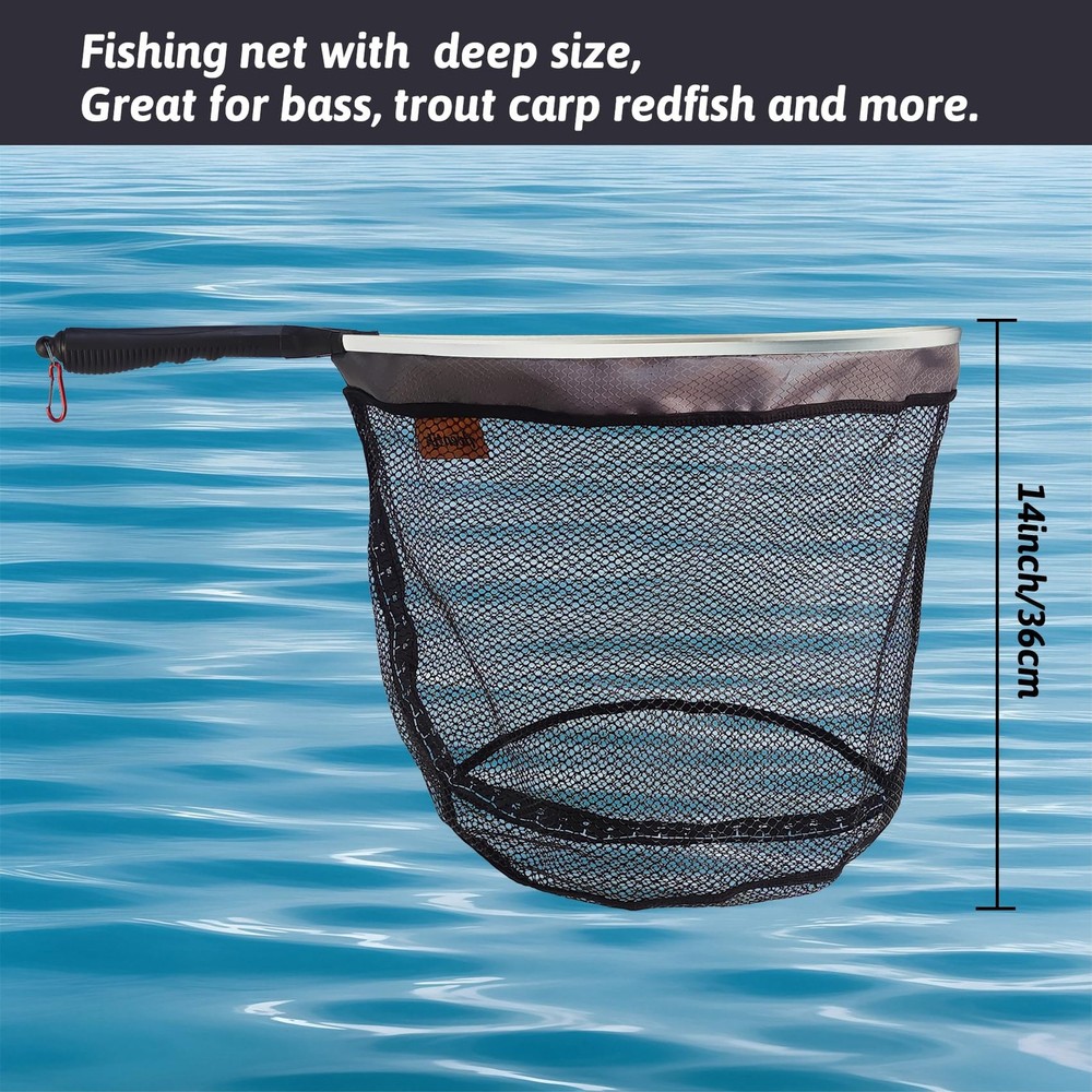 Fishing Net with Magnet Handle-Landing Net with Ruler Tackle Storage Soft Rub...