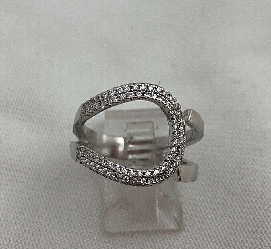 Sterling Silver .925  15mm Wide CZ Adjustable Ring Size 7 Adjustable