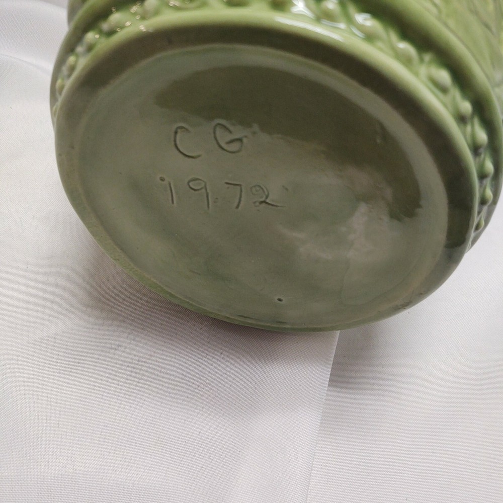 Green Ceramic Pitcher Embossed Glossy