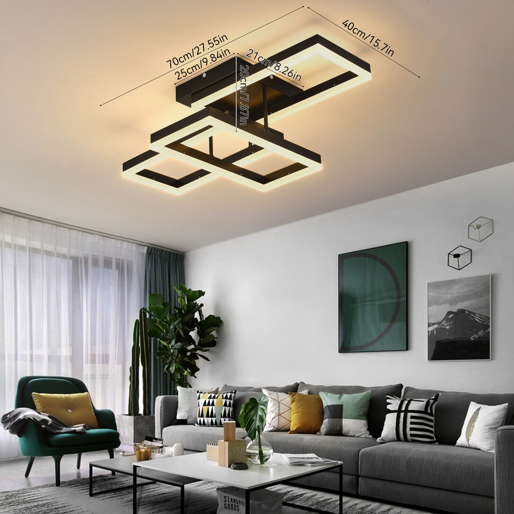 Ceiling Light Black Square Flush Mount Remote Control Dimmable Rectangle