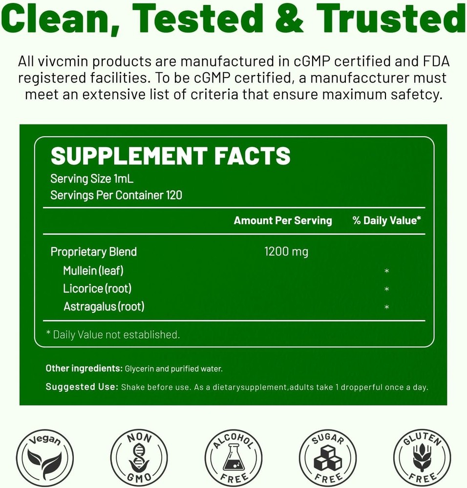 Mullein Drops for Lungs - USDA Organic Liquid - Mullein Leaf Extract Supplement