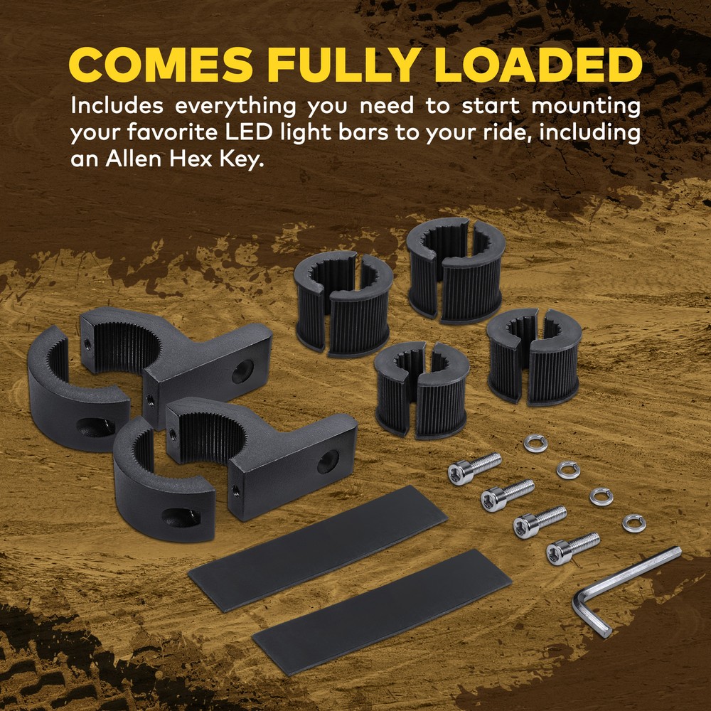 2pc Horizontal 0.75/1/1.25" ATV UTV Off-Road Light Bar Clamp Mount Bracket Kit