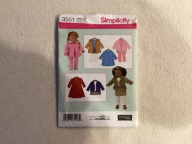 Simplicity #3551 One Size 18" Doll Clothes Pattern Uncut
