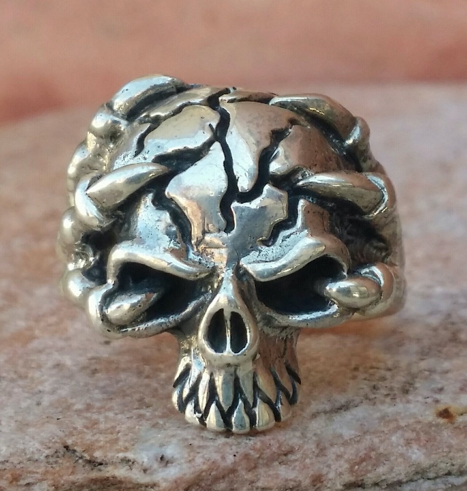 925 MENS SILVER RING skull motorcycle pirate claws