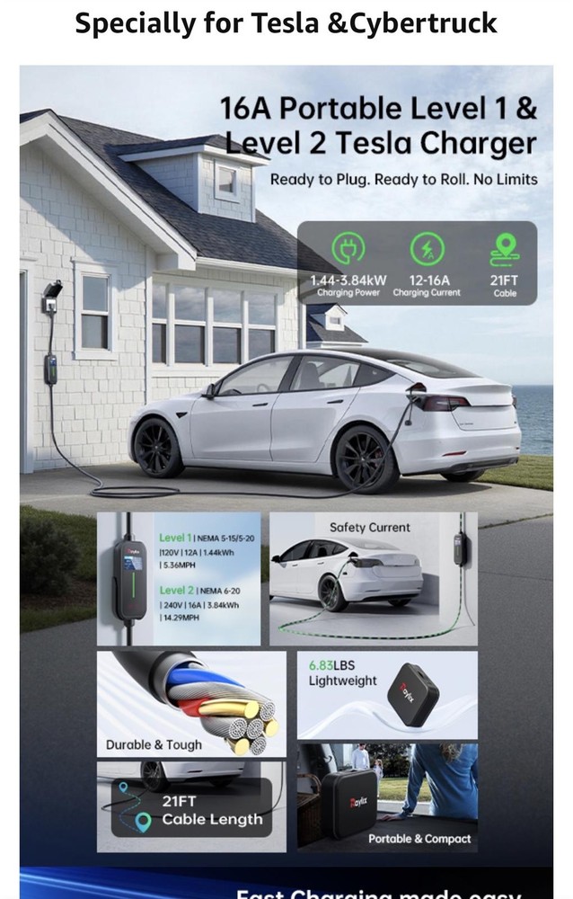 Raylix EV Portable Charger for Tesla