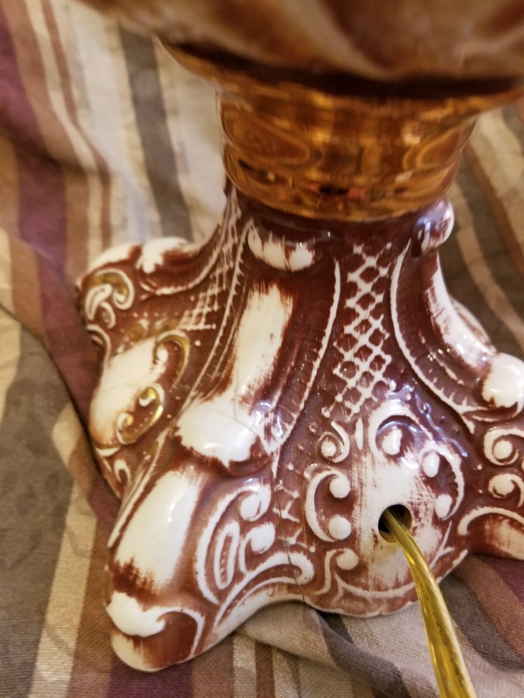 Ceramic Brown Scrolled Lamp Antique 1950's TESTED