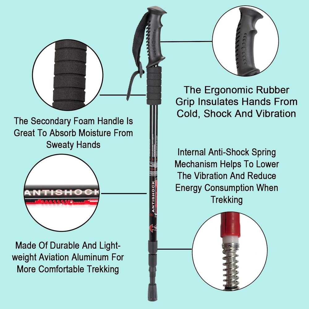 Durable Collapsible Hiking Poles 2 Pack - Adjustable for All Sizes, 25-52 in Use