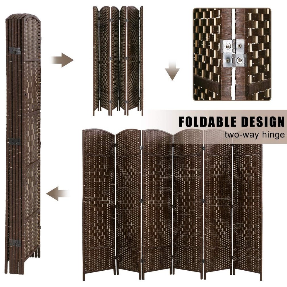 6 Panel Folding Wooden Room Divider Brown