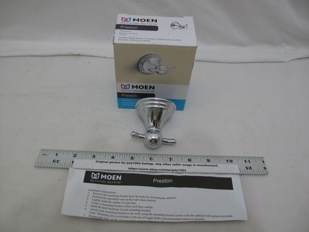 (1) NEW Moen Preston Double Robe Hook - CHROME - DN8403CH