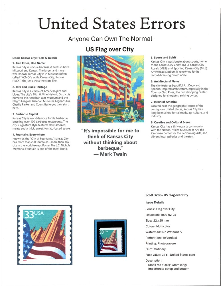 Perfectly Flawed SN 3280 MNH - Misperf on Custom Presentation Panel 8.5” X 11”