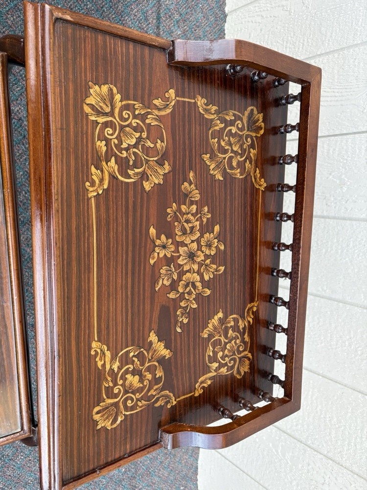 67334 Inlaid Mahogany 3 Stack Table Set with Gallery