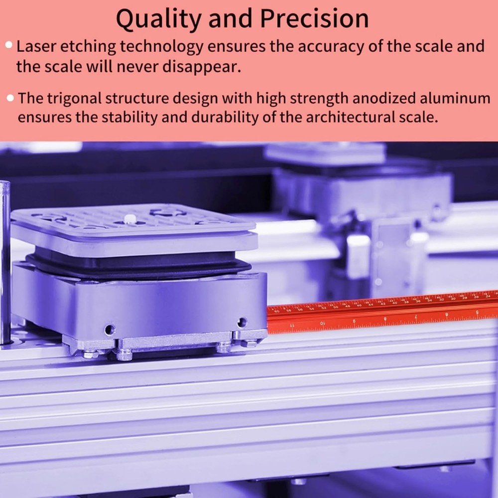 Architectural Scale Ruler, 12'' Imperial Architect Scale, Aluminum Engineer Scal