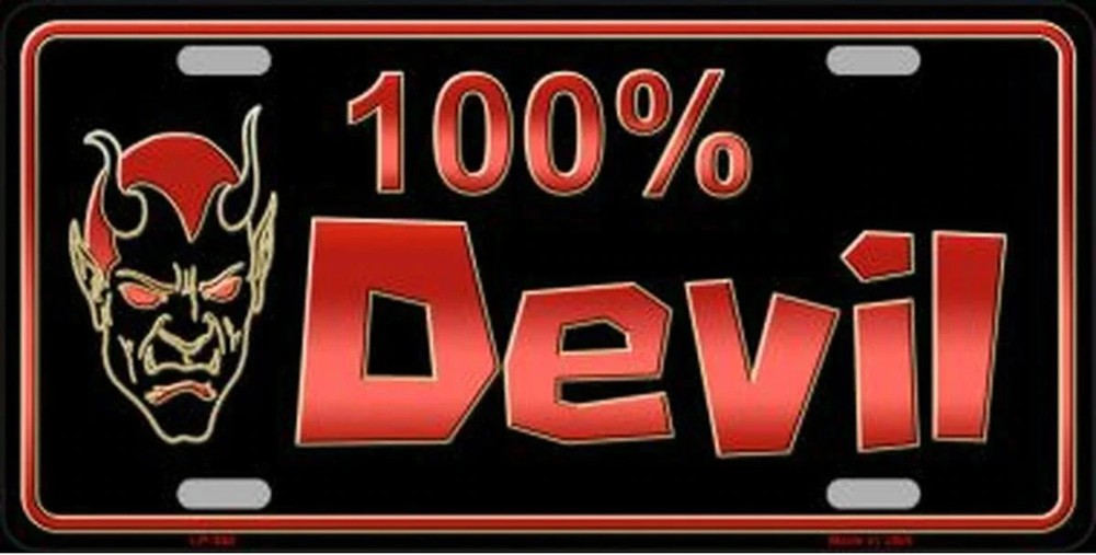 100% Devil Metal Novelty License Plate Auto Tag