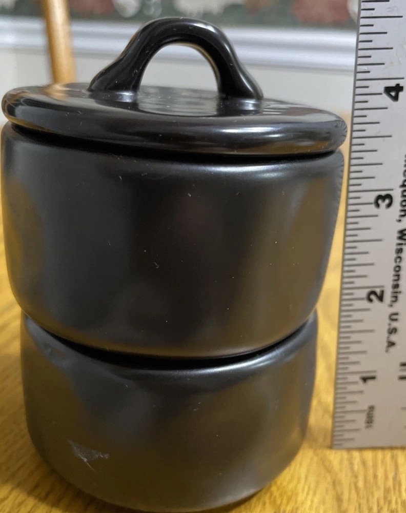 Rae Dunn by Magenta SALT & PEPPER Stackable Black Ceramic Cellars RARE