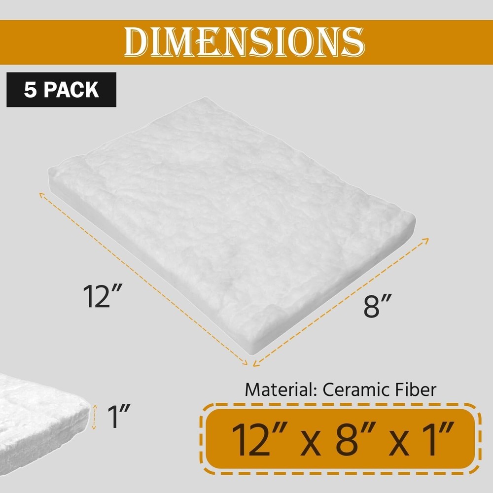Ceramic Wool Wick Sponge - 12"x8"x1" - 5 Pcs Ceramic Wool for Tabletop Firepits