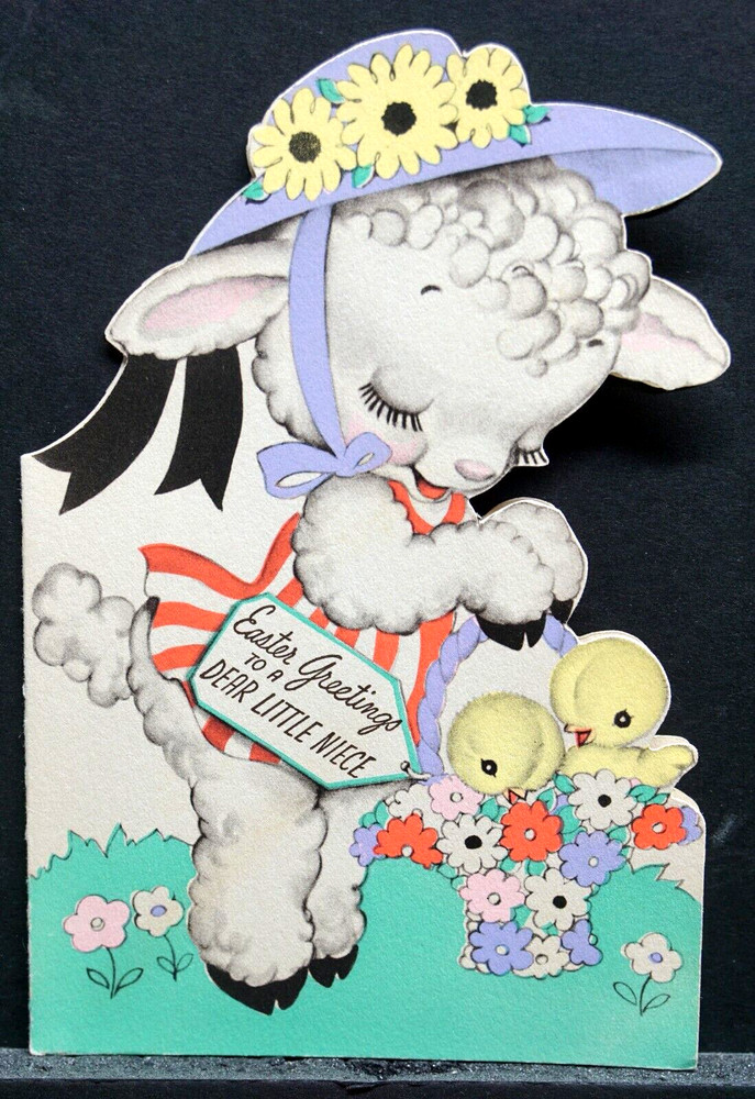 Vintage Rust Craft Easter Card - Lamb with Chicks