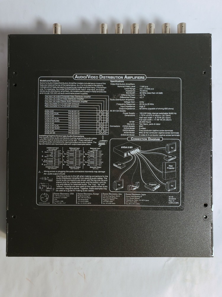 Extron CVDA 6 MX Composite Video Distribution Amplifier *Tested Working*