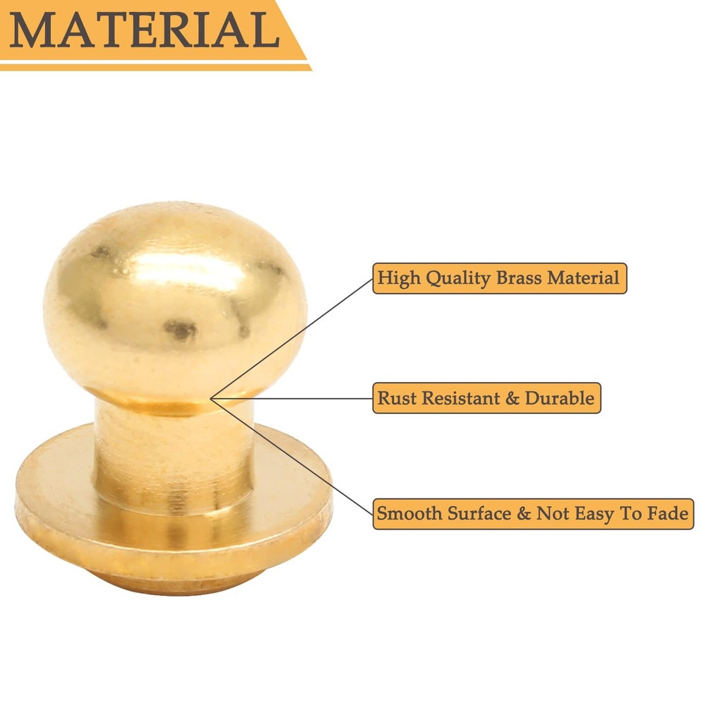 15Set 10mm Round Head Button Studs Solid Brass Button Stud Screw Leather Butt...