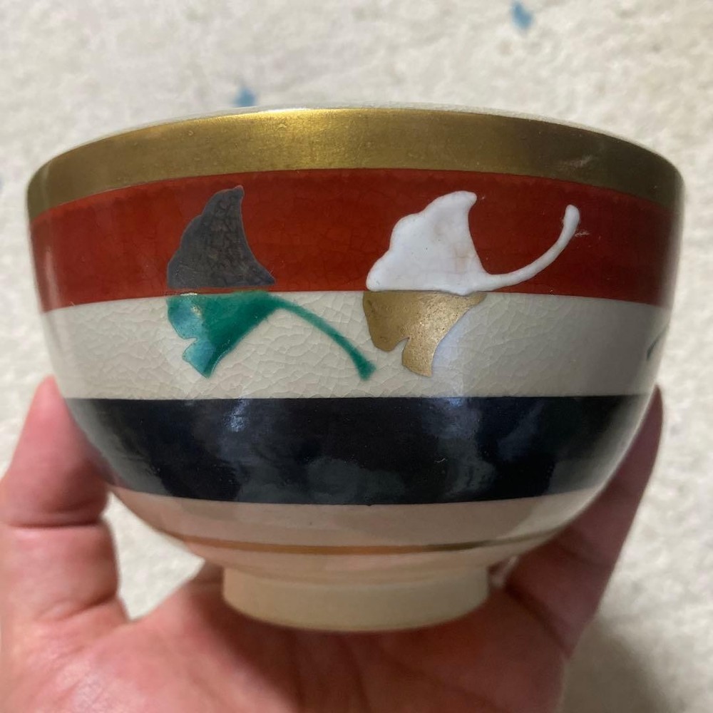 Tea Utensils Kyoto ware Juraku colored ginkgo pattern