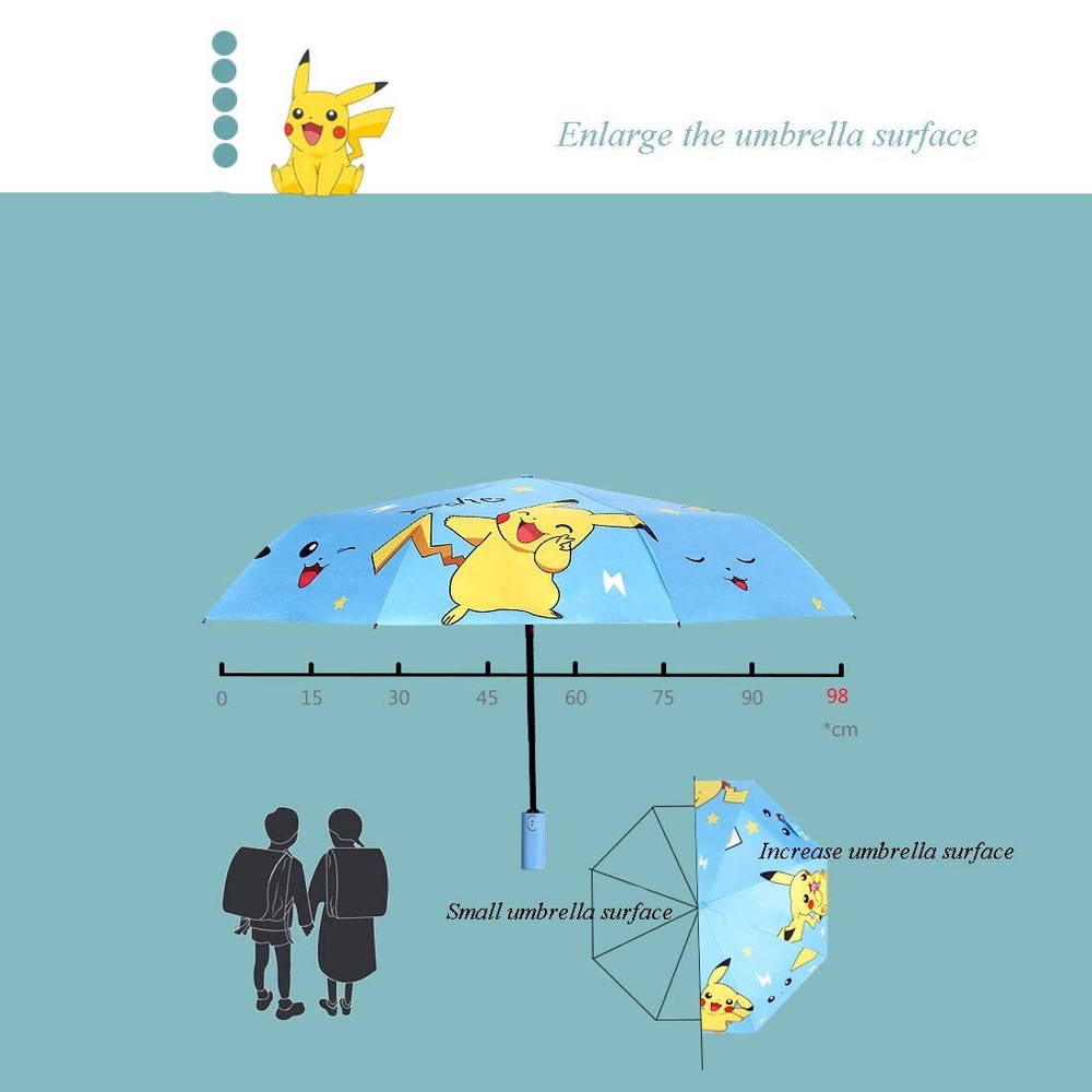 Kids Automatic Open-Close Windproof Umbrella Cartoon UV-Resistant Folding Tra...