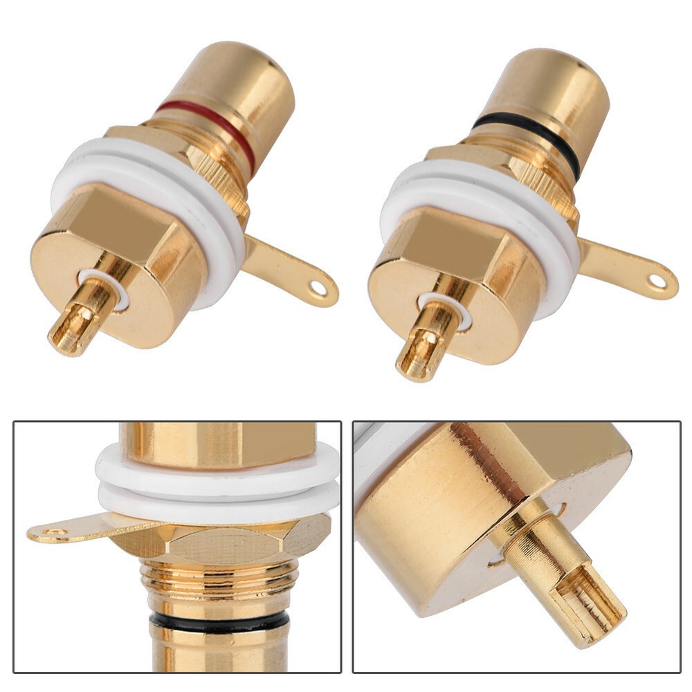 2PCS RCA Female Chassis Panel Mount Socket Connector Gold Plated Adapter