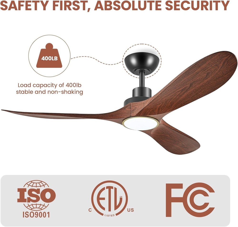 52" Ceiling Fans with Lights, Low Profile Modern Ceiling Fan with Remote Control