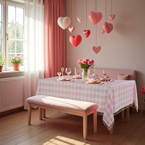 Pink Checkered Tablecloth Rectangle Washable 102" x 55" (Rectangular) A-pink