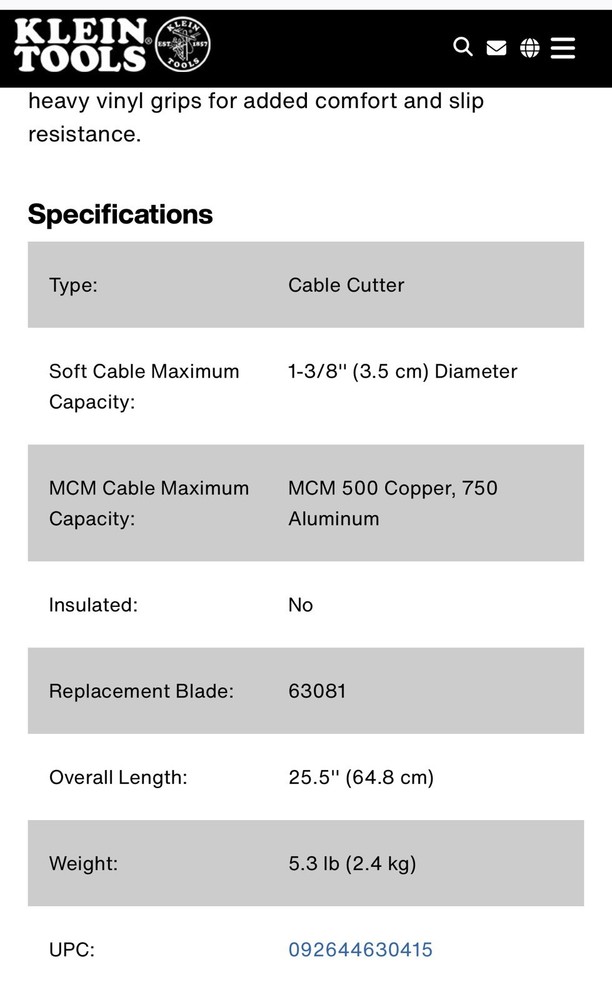 Klein 63041 Heavy Duty Cable Cutter