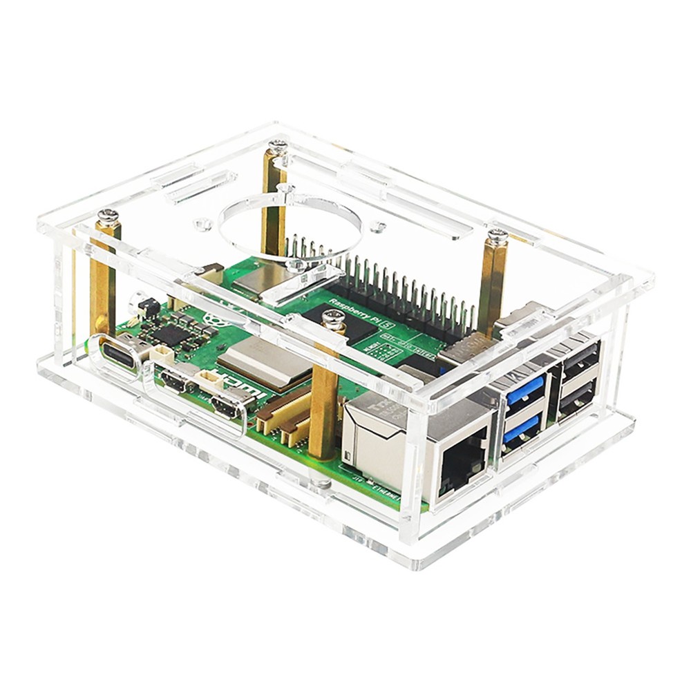 Easy Install Acrylic Clear Protective Case Box W/ Cooling Fan for Raspberry Pi 5