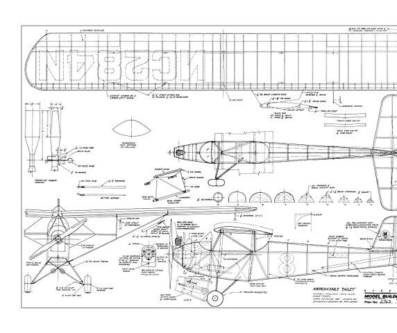 American Eagle Eaglet FF 48" Wingspan RC Model Airplane Printed Plans &Templates