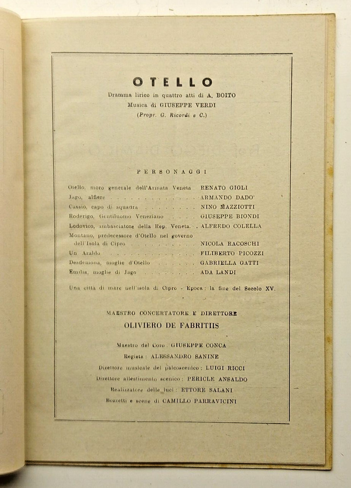 2 x Teatro Reale Dell' Opera programme 1944 Tosca & Othello programmes