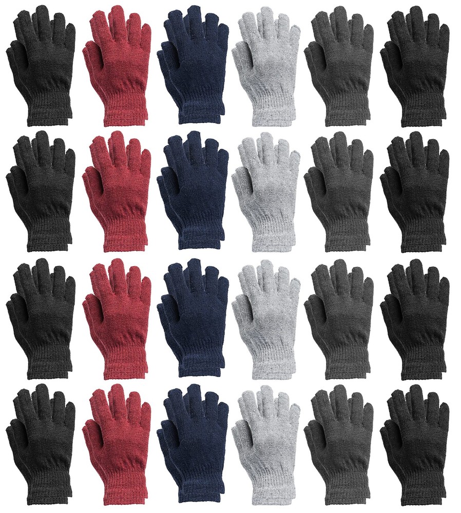 24 Pairs of Beanies, Bulk Thermal Winter Glove Solid Black (Assorted Gloves)