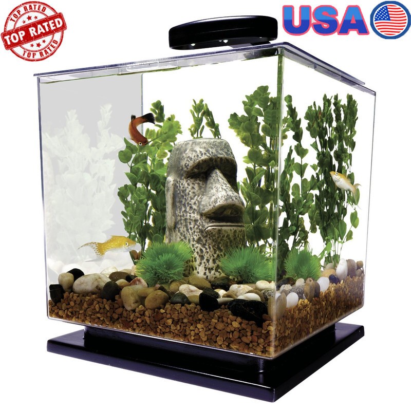 3 Gallon LED Cube Shaped Plastic Aquarium Kit with Pedestal Base Includes Filter