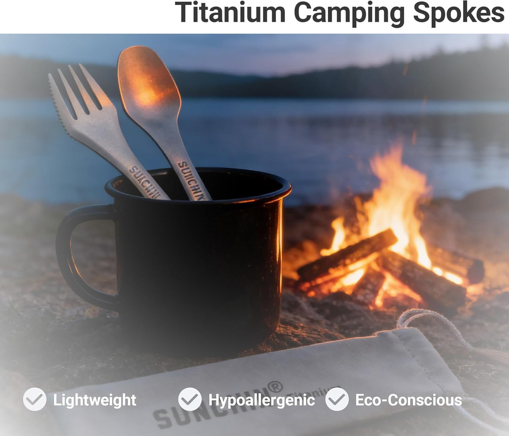 Titanium 3 in 1 Fork,Spoon and Knife,Multi Function,Camping Utensil Set for Back