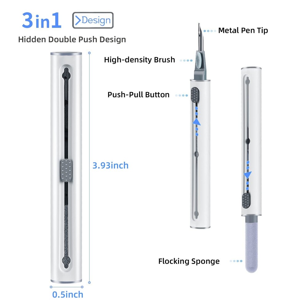 2Pcs Earbud Cleaning kit， Multi-Function Cleaning Pen with Soft Brush Flo