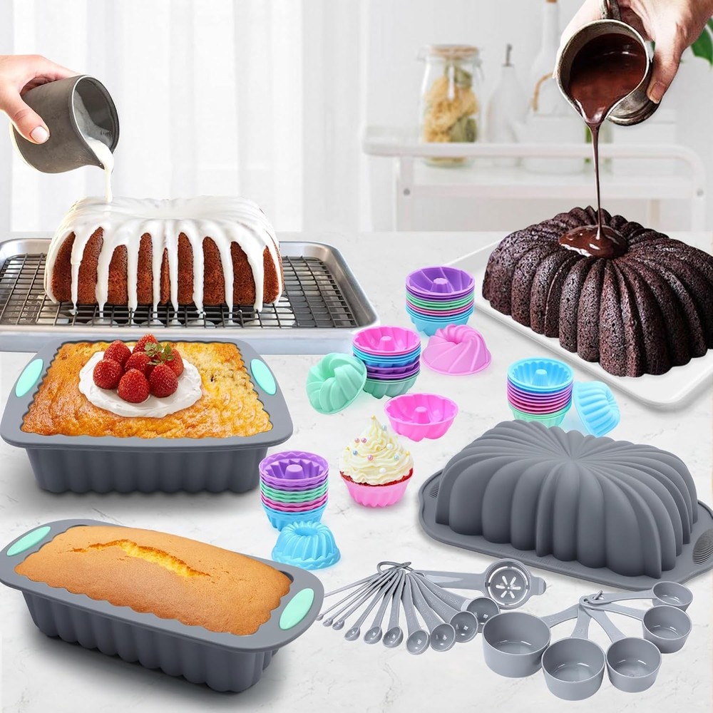 72 Pieces Silicone Bakeware Set, Nonstick Baking Pans Set, Easy Release Oven ...