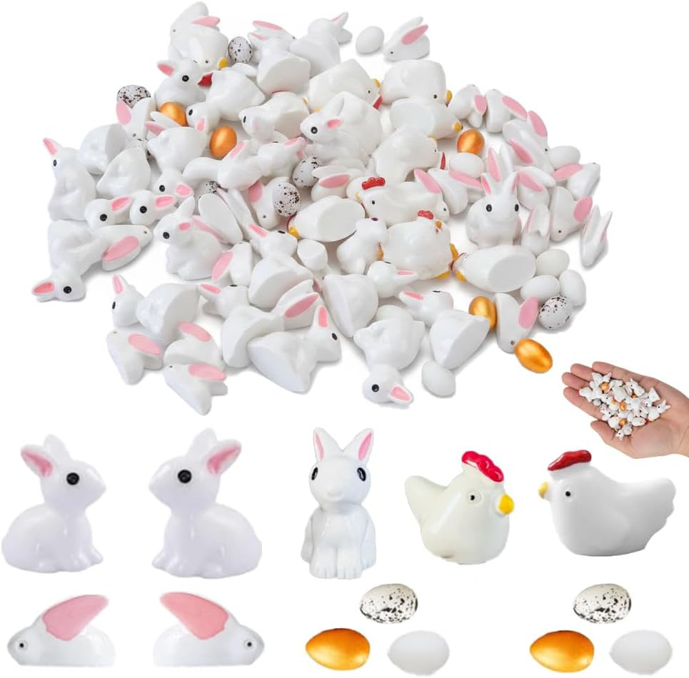 80Pcs Miniature Easter Figurines - Rabbits, Chickens & Eggs for Decor
