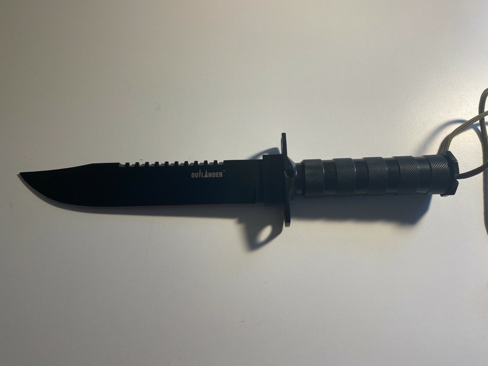 Outlander Survival Knife with Belt Sheath & Sharpening Stone Black Handle