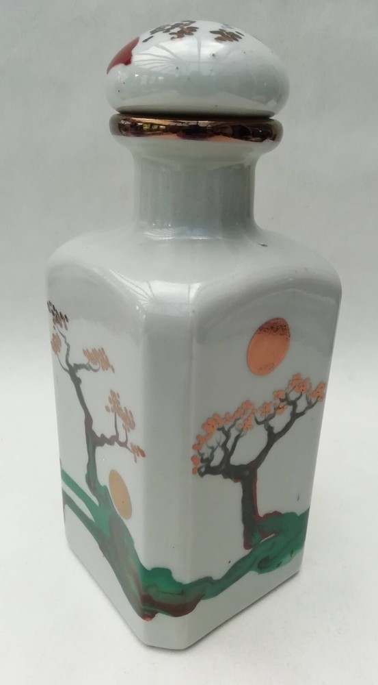 Oriental Style Ceramic Bottle with Stopper Blossom Tree Design 20cm Vintage