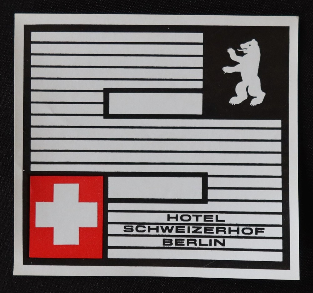 Old label HOTEL SCHWEIZERHOF Berlin Bear Germany label 2