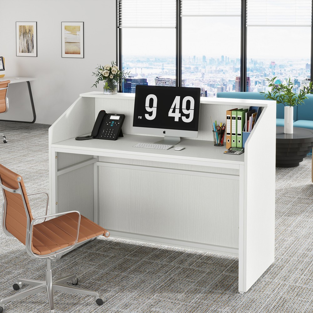 White Modern Reception Desk with Counter Top, Front Desk Reception Room Table
