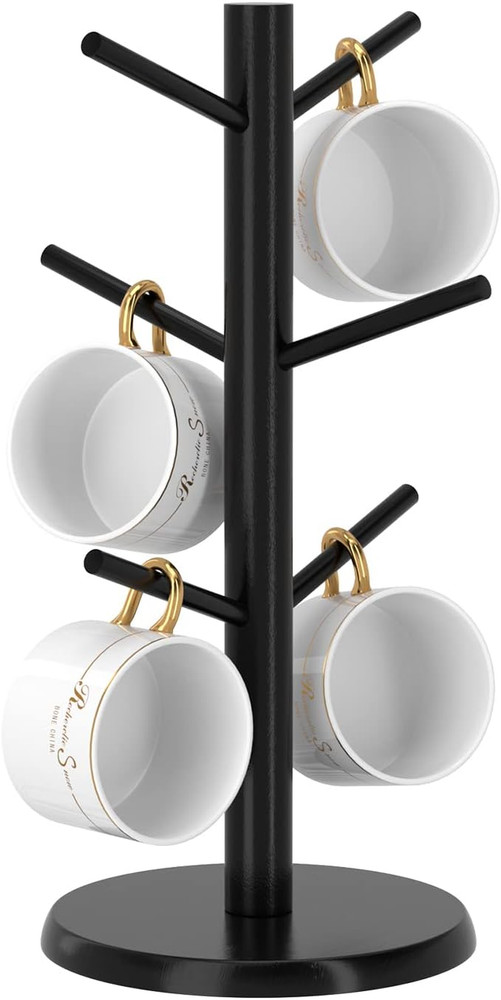 Coffee Mug Holder Black Bamboo Mug Tree with Thicker Base Coffee Cup Stand