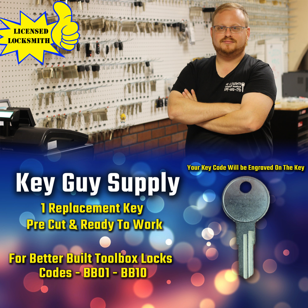 BB01-BB10. Replacement Key for Better Built Toolbox Locks, Pre Cut To Your Code.