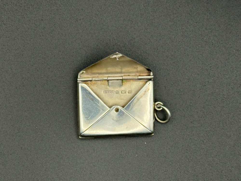 Edwardian Solid Silver Enamel Double Stamp Case Pendant 1D 1/2D 1903