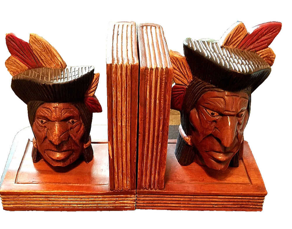 🌺   1920S bookends HAND CARVED Indian  Chiefs