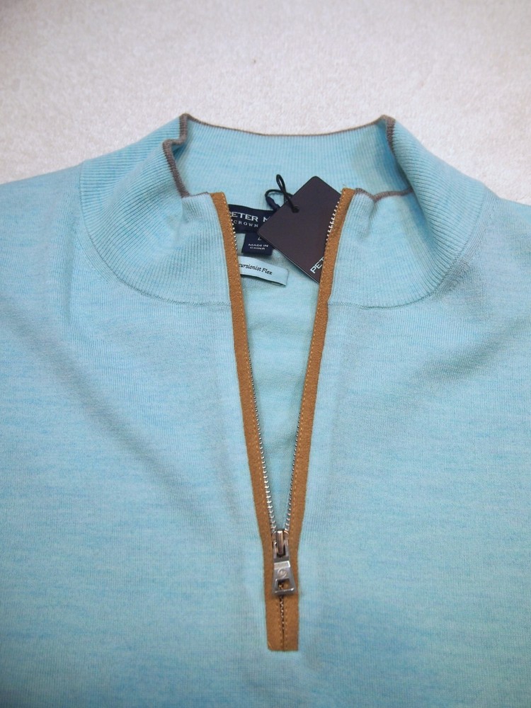 Peter Millar Crown Crafted Excursionist Flex 1/4 Zip Sweater NWT L $350 Blue