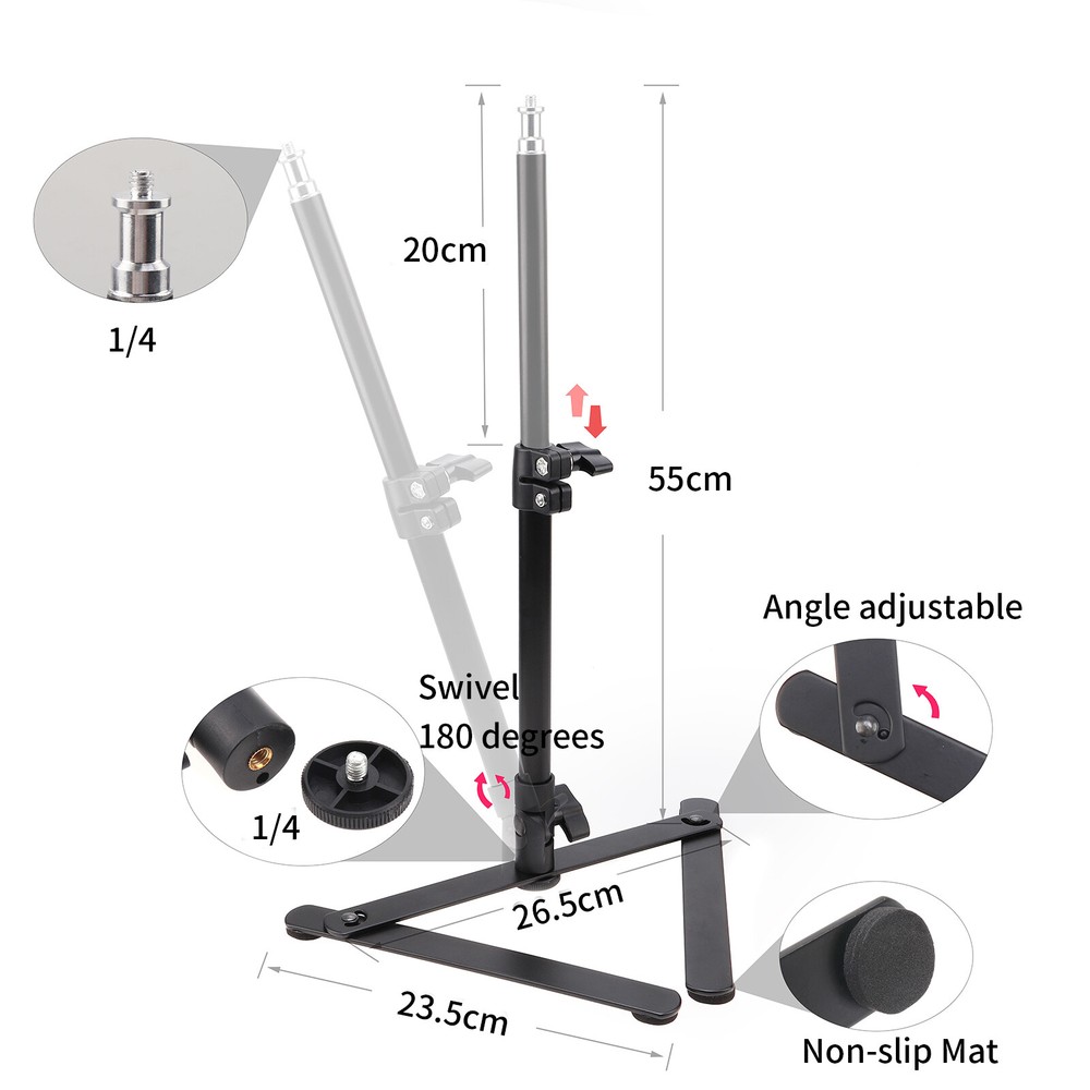 Adjustable Desktop Macro LED Ring Light Stand Base Support Bracket w/1/4" Thread