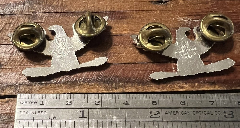 Vintage Pair NS Meyer Silver Filled Colonel Bird Pins