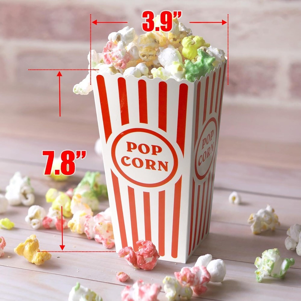 12 Pcs Classic Popcorn Boxes - Red & White Striped Cardboard Popcorn Container